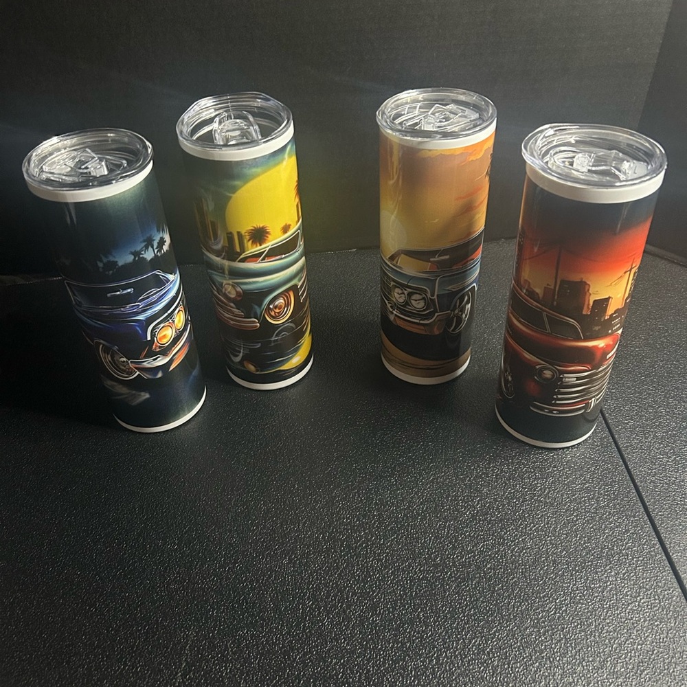 Vintage Car Themed Tumblers Set